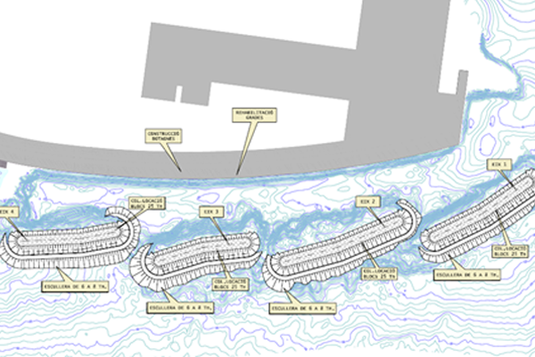 Mapa de les actuacions als dics submergits del Port Olímpic